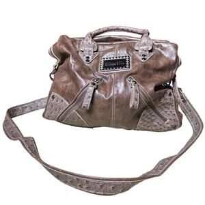 Miss Me Brown Vegan Leather Studded Satchel Handbag/Shoulder Bag Boho Chic
